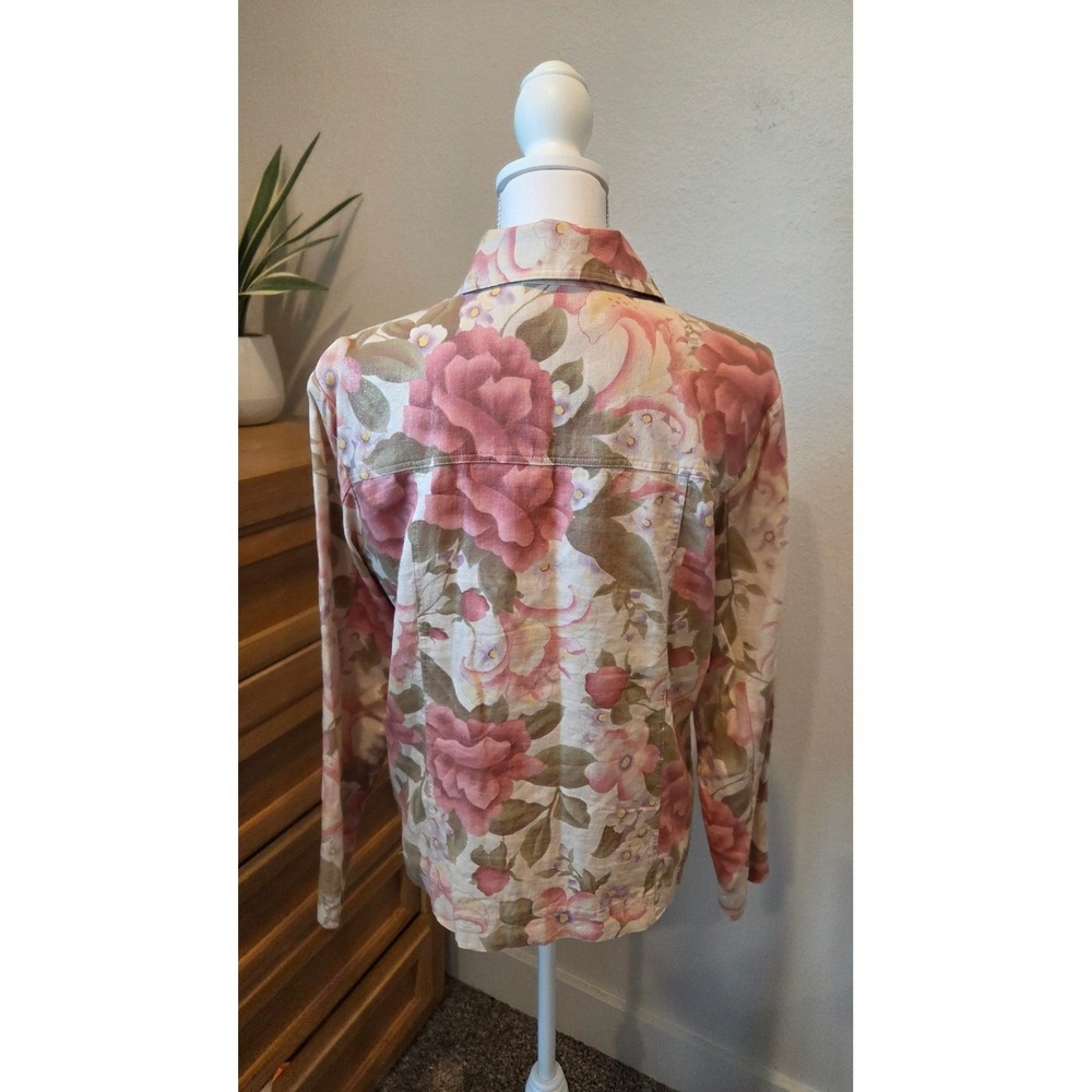 Coldwater Creek Womens Cottage core Linen Button Front Shirt Jacket Medium Pink - Picture 10 of 11